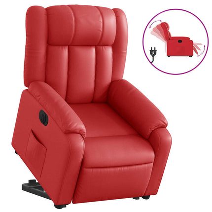 Reclinerfåtölj med uppresningshjälp röd konstläder