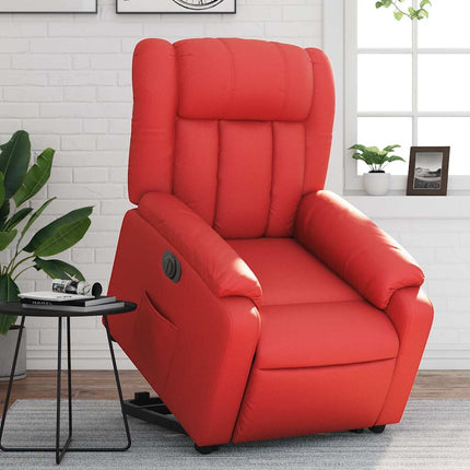 Reclinerfåtölj med uppresningshjälp röd konstläder