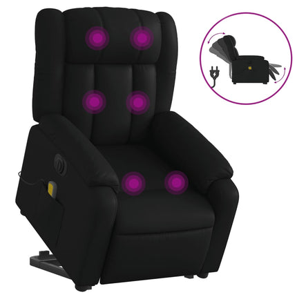 Massagefåtölj med uppresningshjälp svart konstläder
