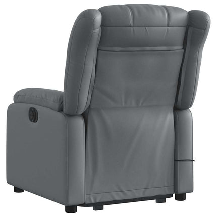Massagefåtölj med uppresningshjälp grå konstläder