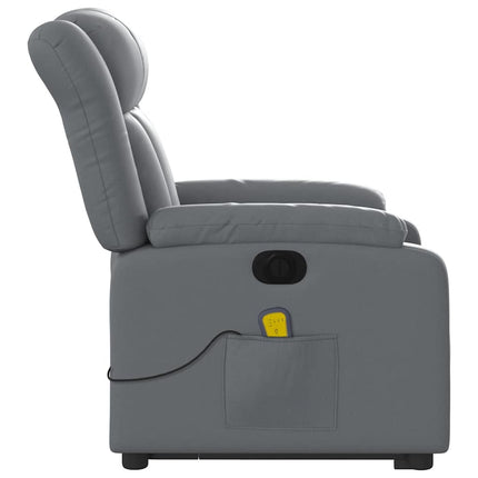 Massagefåtölj med uppresningshjälp grå konstläder