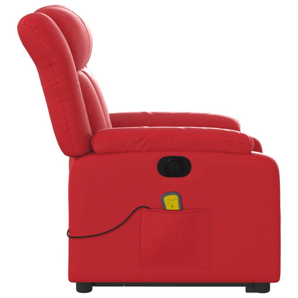 Massagefåtölj med uppresningshjälp röd konstläder