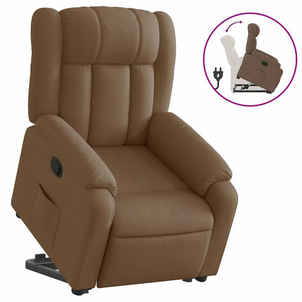 Reclinerfåtölj med uppresningshjälp brun tyg