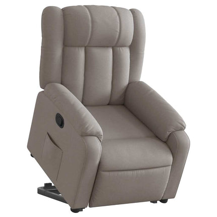 Reclinerfåtölj med uppresningshjälp taupe tyg