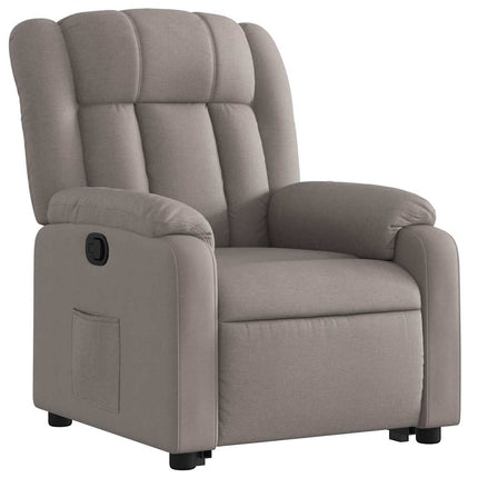 Reclinerfåtölj med uppresningshjälp taupe tyg