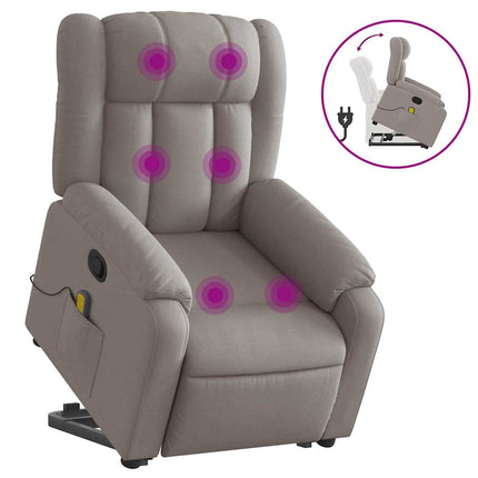 Massagefåtölj med uppresningshjälp taupe tyg