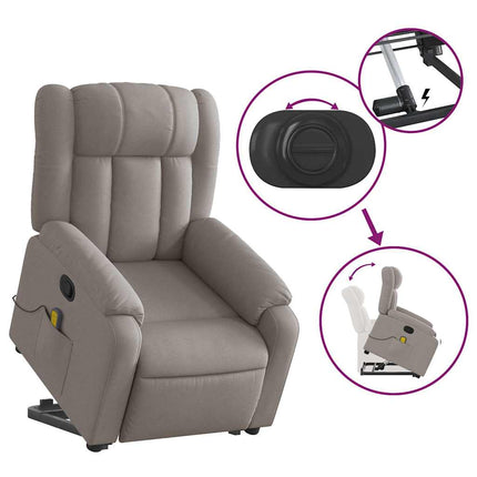 Massagefåtölj med uppresningshjälp taupe tyg