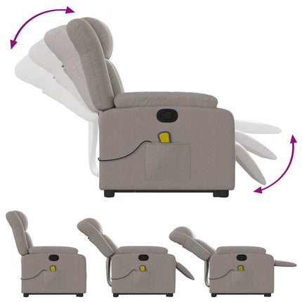 Massagefåtölj med uppresningshjälp taupe tyg