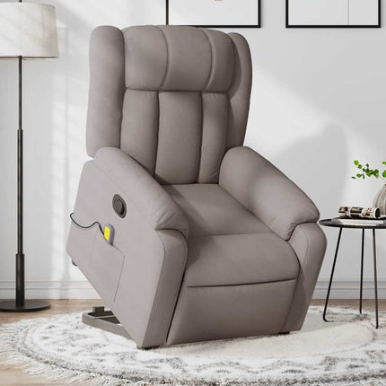 Massagefåtölj med uppresningshjälp taupe tyg
