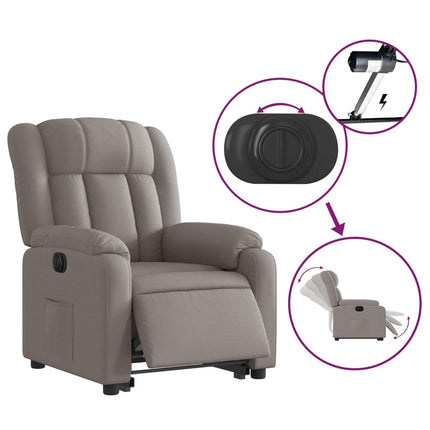 Elektrisk reclinerfåtölj med uppresningshjälp taupe tyg