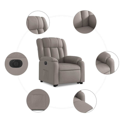 Elektrisk reclinerfåtölj med uppresningshjälp taupe tyg