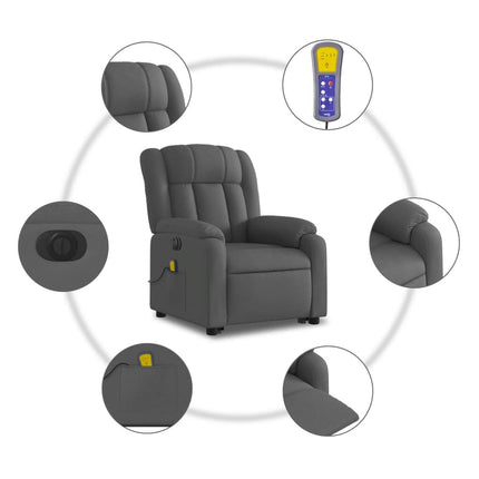 Elektrisk massagefåtölj med uppresningshjälp mörkgrå tyg