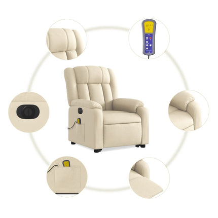 Elektrisk massagefåtölj med uppresningshjälp gräddvit tyg