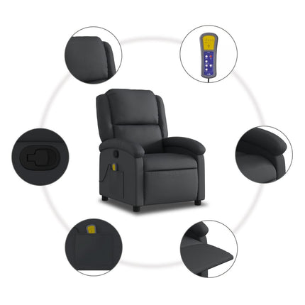 Massagefåtölj svart äkta läder