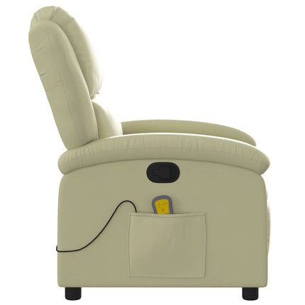 Massagefåtölj krämfärgad äkta läder
