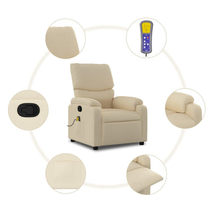 Massagefåtölj krämfärgad tyg