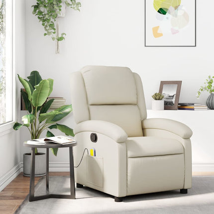 Massagefåtölj krämfärgad konstläder