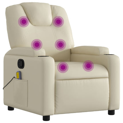 Massagefåtölj krämfärgad konstläder