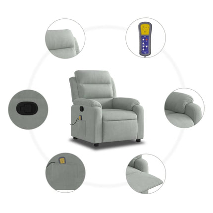 Massagefåtölj ljusgrå sammet