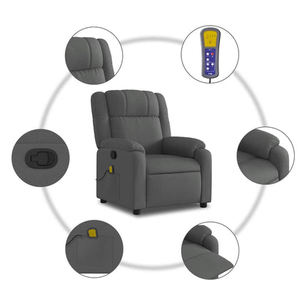 Massagefåtölj mörkgrå tyg