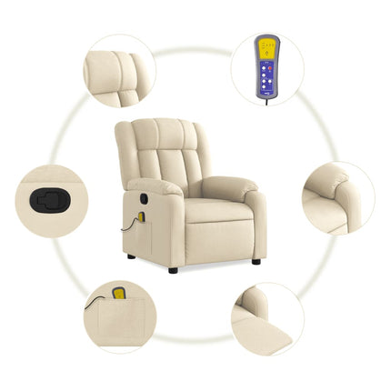 Massagefåtölj krämfärgad tyg