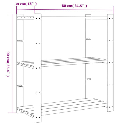 Förvaringshylla 3 hyllplan grå 80x38x90 massiv furu