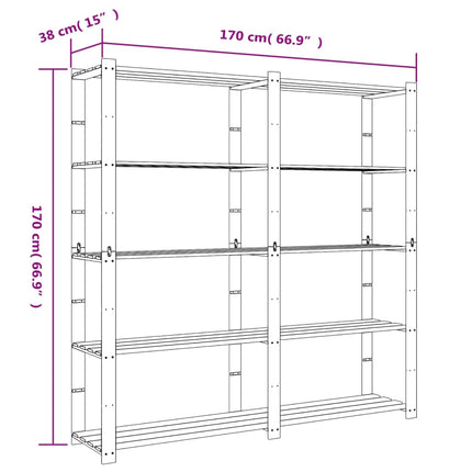 Förvaringshylla 5 hyllplan svart 170x38x170 cm massiv furu
