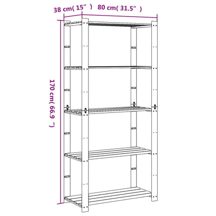 Förvaringshylla 5 hyllplan svart 80x38x170 cm massiv furu