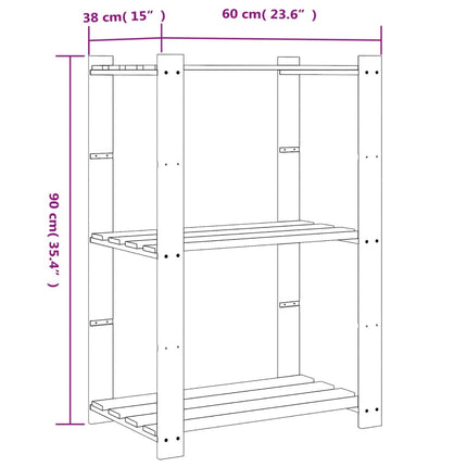 Förvaringshylla 3 hyllplan svart 60x38x90 massiv furu