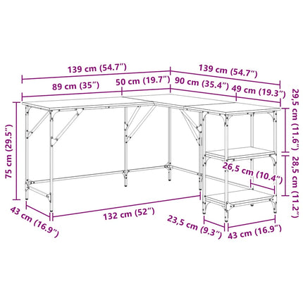 Skrivbord sonoma-ek 139x139x75 cm konstruerat trä