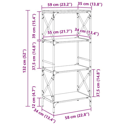 Bokhylla 4 hyllplan svart 59x35x132 cm konstruerat trä