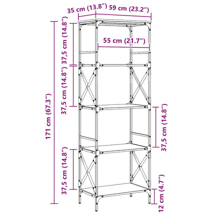 Bokhylla 5 hyllplan rökig ek 59x35x171 cm konstruerat trä