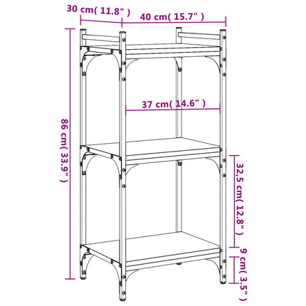 Bokhylla 3 hyllplan rökfärgad ek 40x30x86 cm konstruerat trä