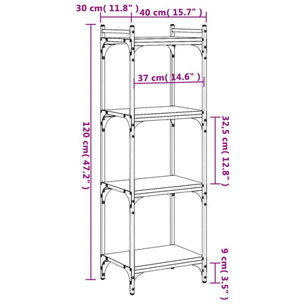 Bokhylla 4 hyllplan svart 40x30x120 cm konstruerat trä