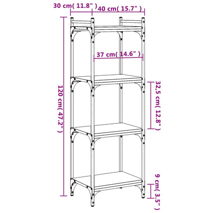 Bokhylla 4 hyllplan rökfärgad ek 40x30x120 cm konstruerat trä