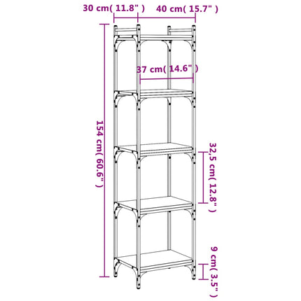 Bokhylla 5 hyllplan rökfärgad ek 40x30x154 cm konstruerat trä