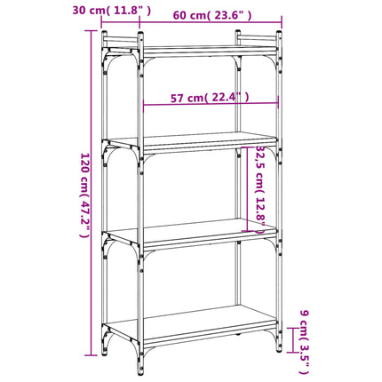 Bokhylla 4 hyllplan rökfärgad ek 60x30x120 cm konstruerat trä