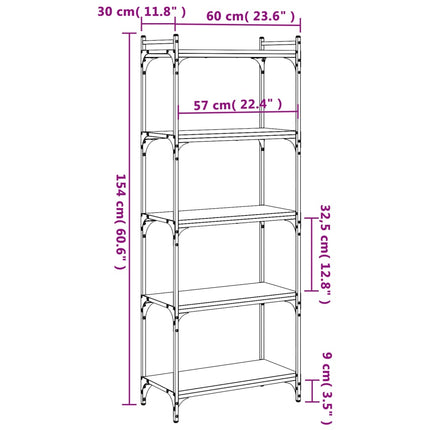 Bokhylla 5 hyllplan rökfärgad ek 60x30x154 cm konstruerat trä