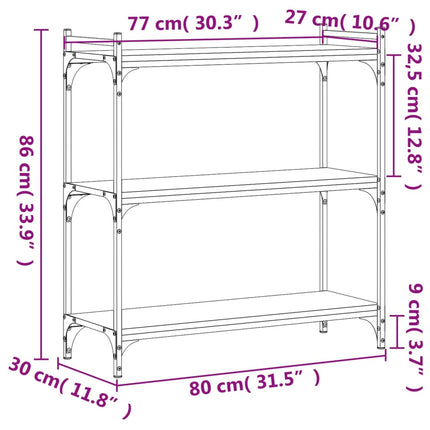Bokhylla 3 hyllplan rökfärgad ek 80x30x86 cm konstruerat trä