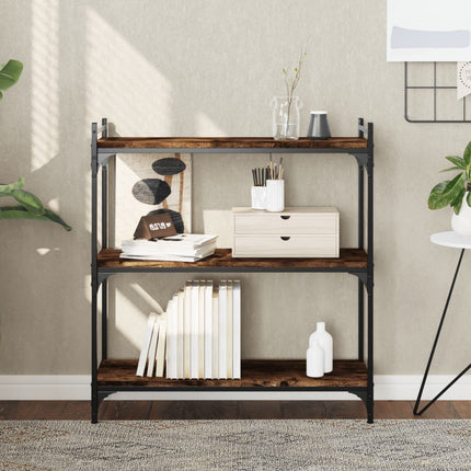 Bokhylla 3 hyllplan rökfärgad ek 80x30x86 cm konstruerat trä