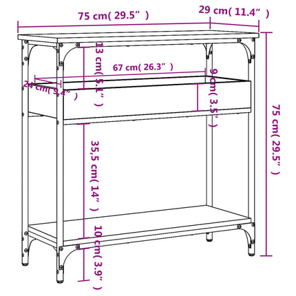 Konsolbord med hylla svart 75x29x75cm konstruerat trä