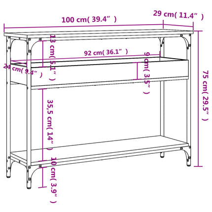 Konsolbord med hylla Sonoma Ek 100x29x75cm konstruerat trä