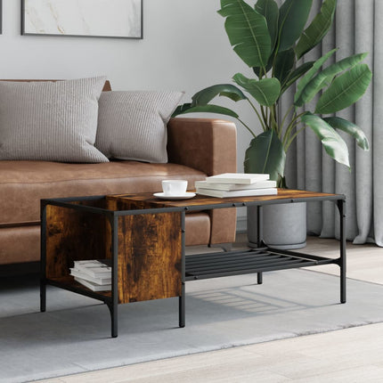 Soffbord med hylla rökfärgad ek 100x51x40 cm konstruerat trä