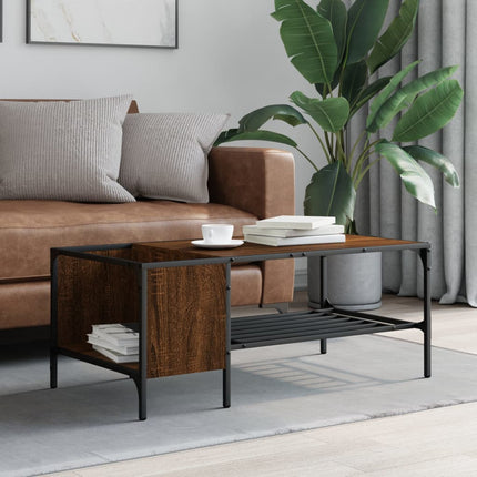 Soffbord med hylla brun ek 100x51x40 cm konstruerat trä