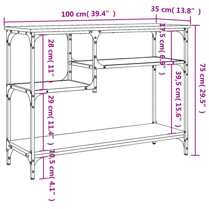 Konsolbord med hyllor brun ek 100x35x75 cm