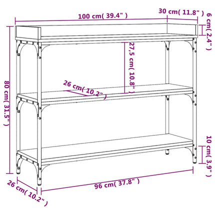 Konsolbord med hyllor svart 100x30x80 cm