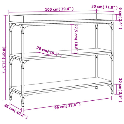 Konsolbord med hyllor sonoma-ek 100x30x80 cm