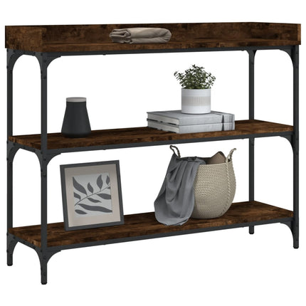 Konsolbord med hyllor rökfärgad ek 100x30x80 cm