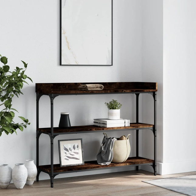 Konsolbord med hyllor rökfärgad ek 100x30x80 cm