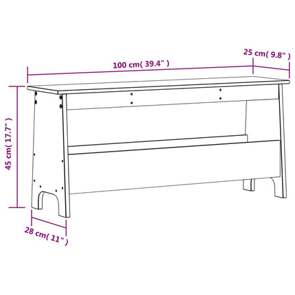 Hallbänk vit 100x28x45 cm massivt trä furu